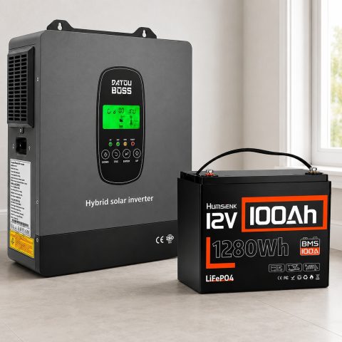 1,28 кВт*год Комплект резервного живлення Інвертор Datouboss + акумулятор 12V/100Ah Humsienk з BMS для будинку, квартири