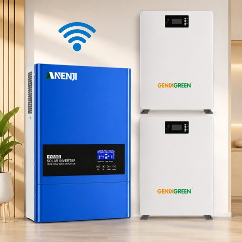 10,24 кВт*год LiFePO4 Комплект резервного живлення з Wi-Fi інвертор Anenji + 2 акумулятора з LCD-дисплеєм Genix Green 51.2V 100Ah