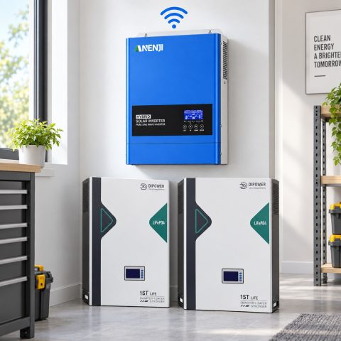 10,24 кВт*год LiFePO4 Комплект резервного живлення з Wi-Fi інвертор Anenji 6,2 кВт + 51,2V/100Ah 2 акумулятори Dipower