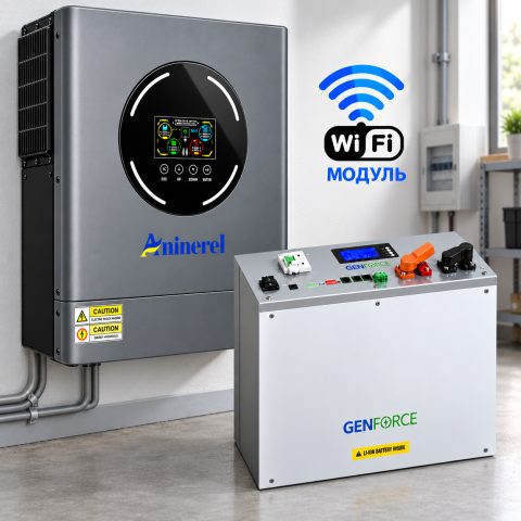 11 кВт LiFePO4 Комплект інвертор Aninerel, Wi-Fi Produced by Anenji + акумулятор GENFORCE 51.2V 100Ah, Smart BMS, настінний