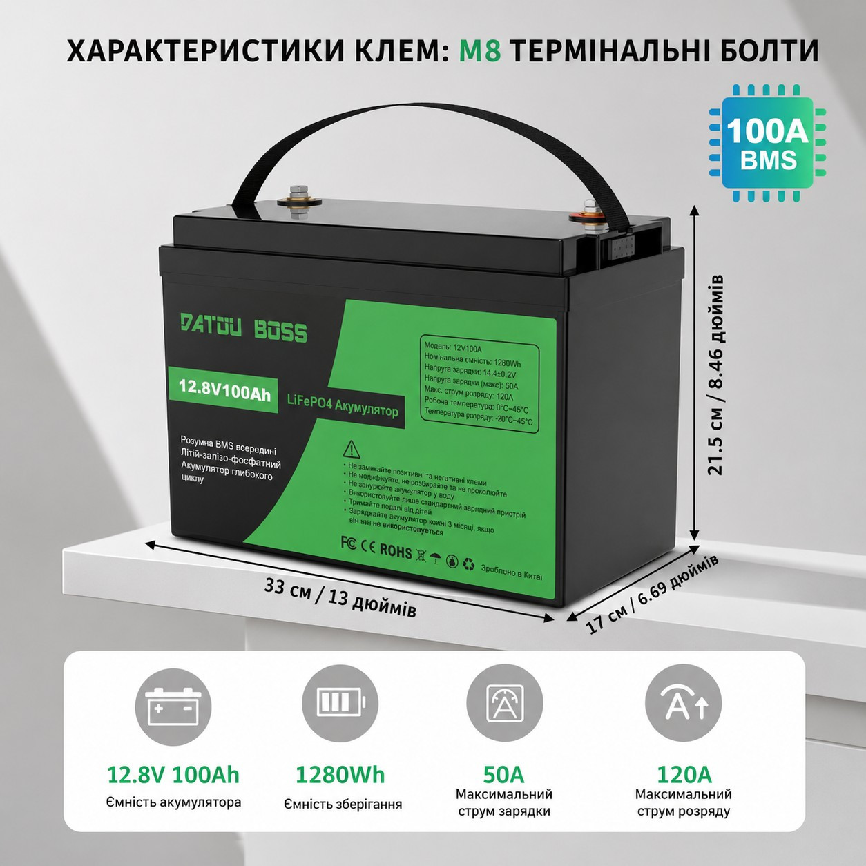 4.2кВа LiFePO4 Комплект резервного живлення інвертор Daxtromn + 2 акумулятора Datouboss 12V 100Ah, BMS, 1280Wh для квартири