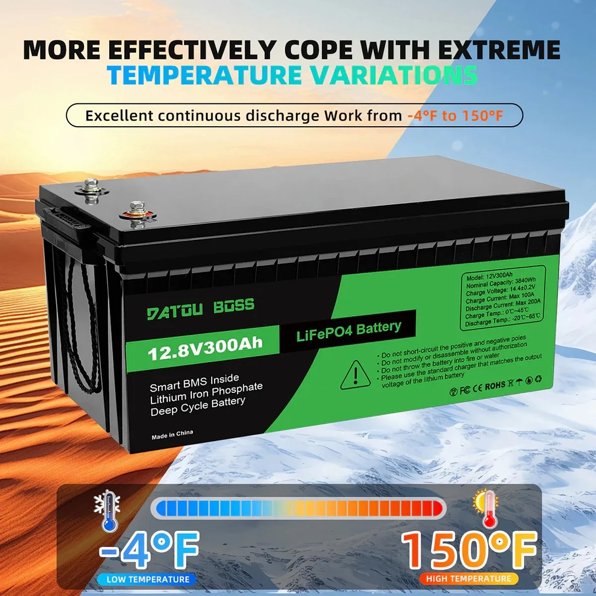 LiFePO4 12V/300AH Акумулятор Datouboss (3840W*h) для систем резервного живлення (UPS) будинку