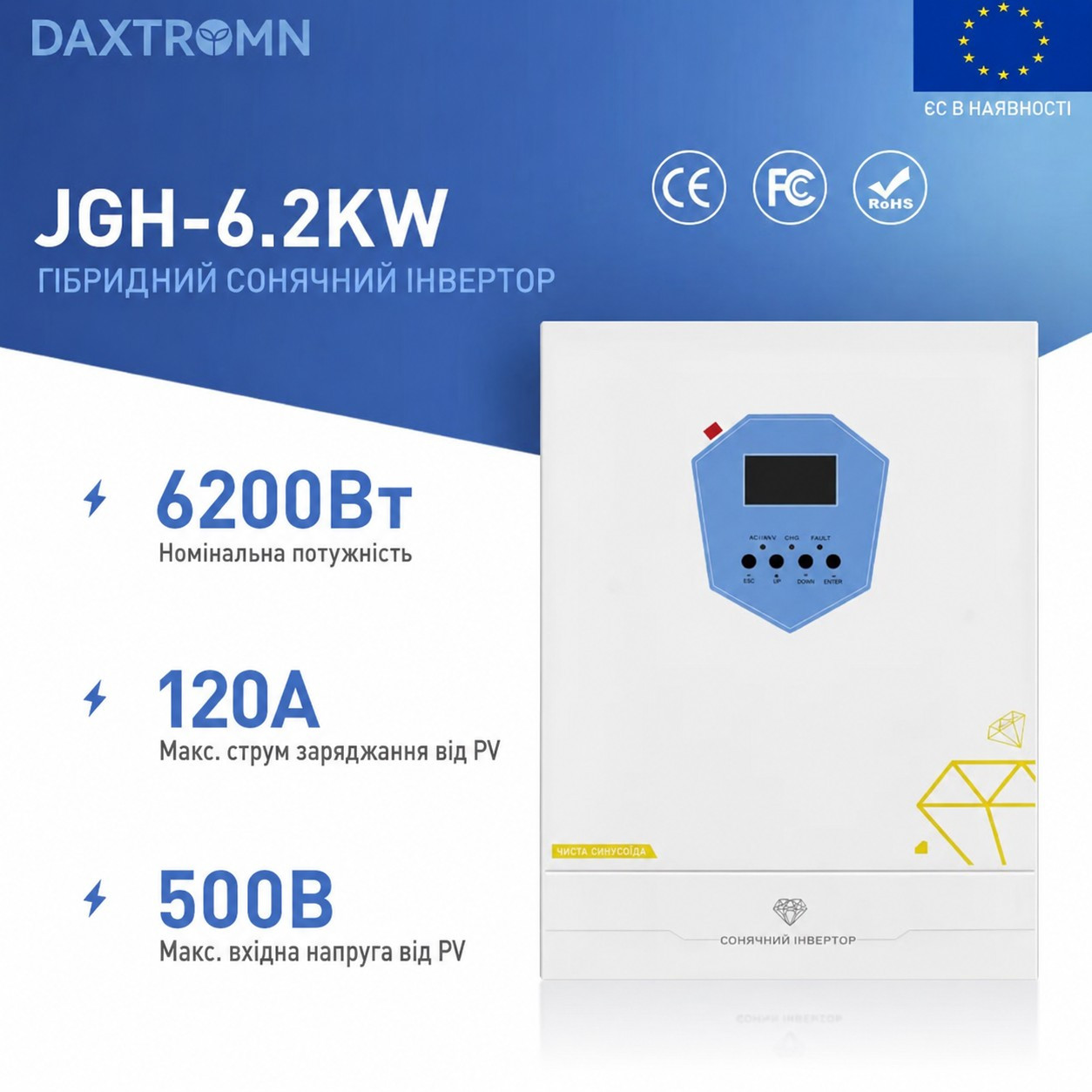 6,2 кВт Гібридний інвертор Daxtromn Power 48V BMS MPPT 120A для дому, квартири
