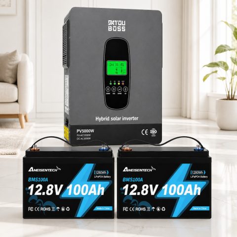 3 кВт LiFePO4 Комплект резервного живлення Інвертор гібридний Datouboss + 2 акумулятора 12V 100Ah Ameisentech