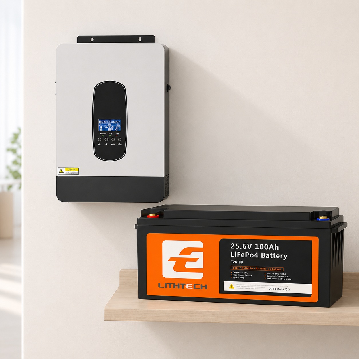 4.2кВа LiFePO4 Комплект резервного живлення Інвертор Daxtromn SP-4200 + акумулятор 24V 100Ah Lithtech