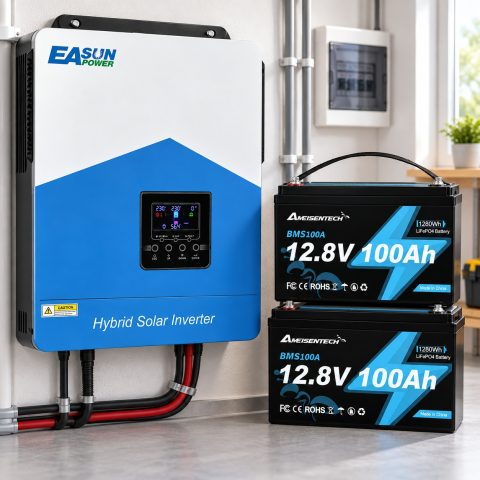 3 кВт LiFePO4 Комплект резервного живлення Інвертор Easun Power + 2 акумулятора 12V 100Ah Ameisentech
