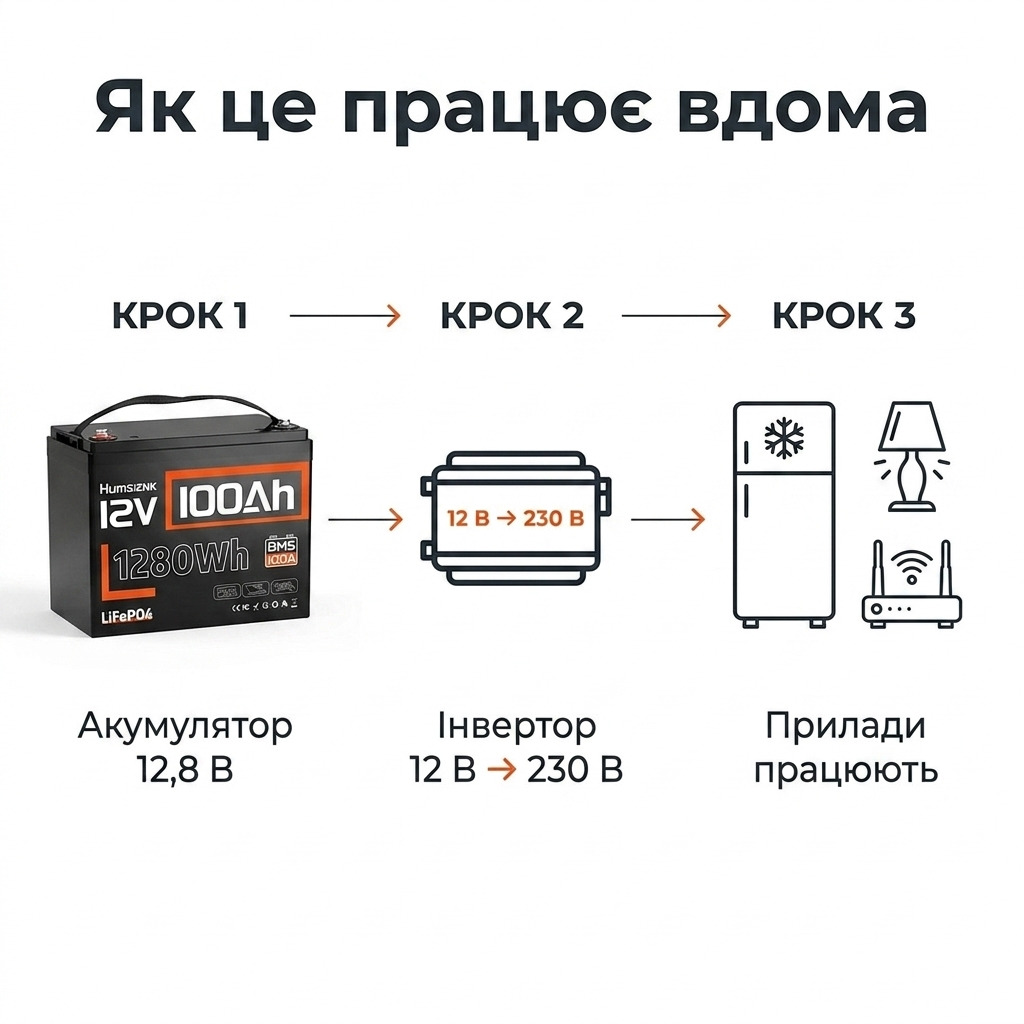 LiFePO4 12V/100Ah Акумулятор Humsienk з BMS для систем резервного живлення