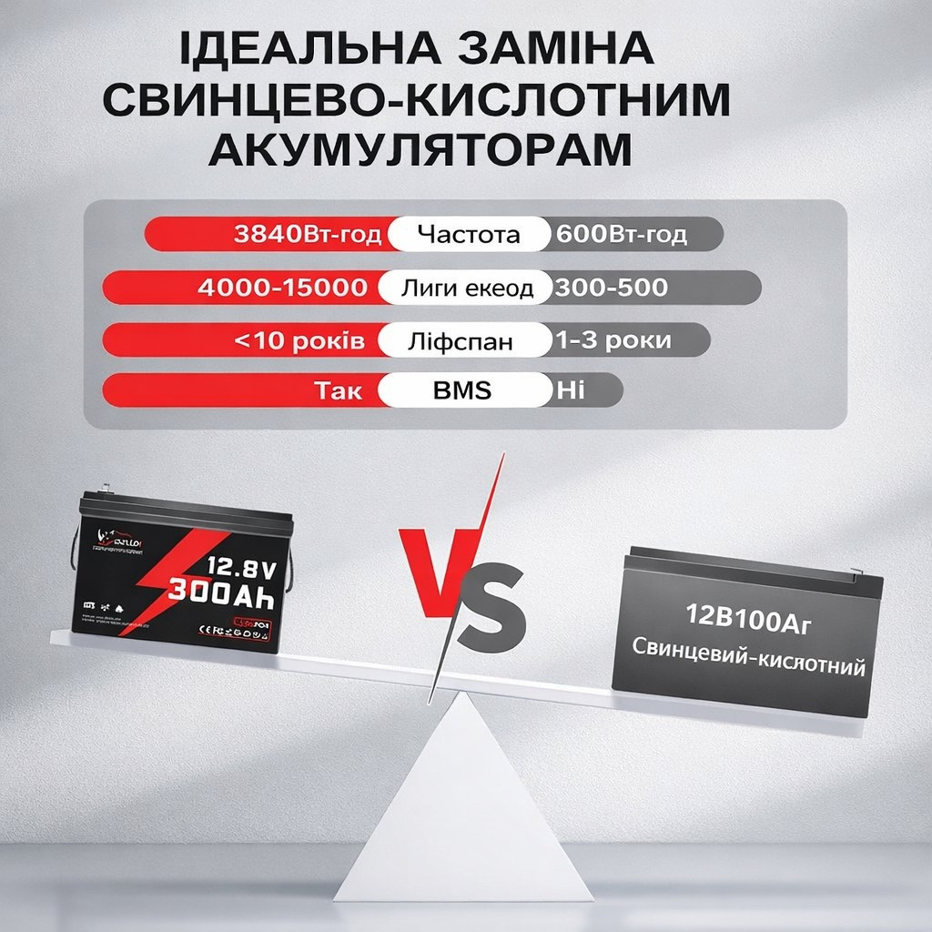 LiFePO4 12V 300Ah Акумулятор Idzlldi BMS, для для резервного живлення будинку, квартири