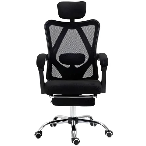 Офісне крісло з підставкою для ніг, спинка сітка Ergonomic чорне
