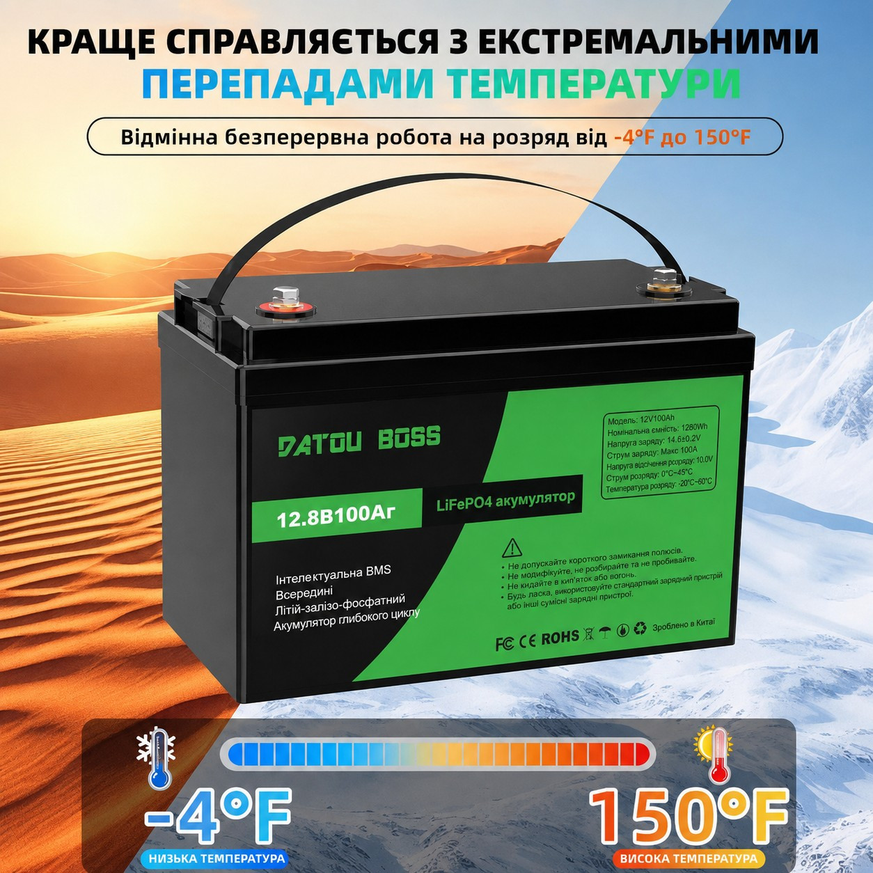 4.2кВа LiFePO4 Комплект резервного живлення інвертор Daxtromn + 2 акумулятора Datouboss 12V 100Ah, BMS, 1280Wh для квартири
