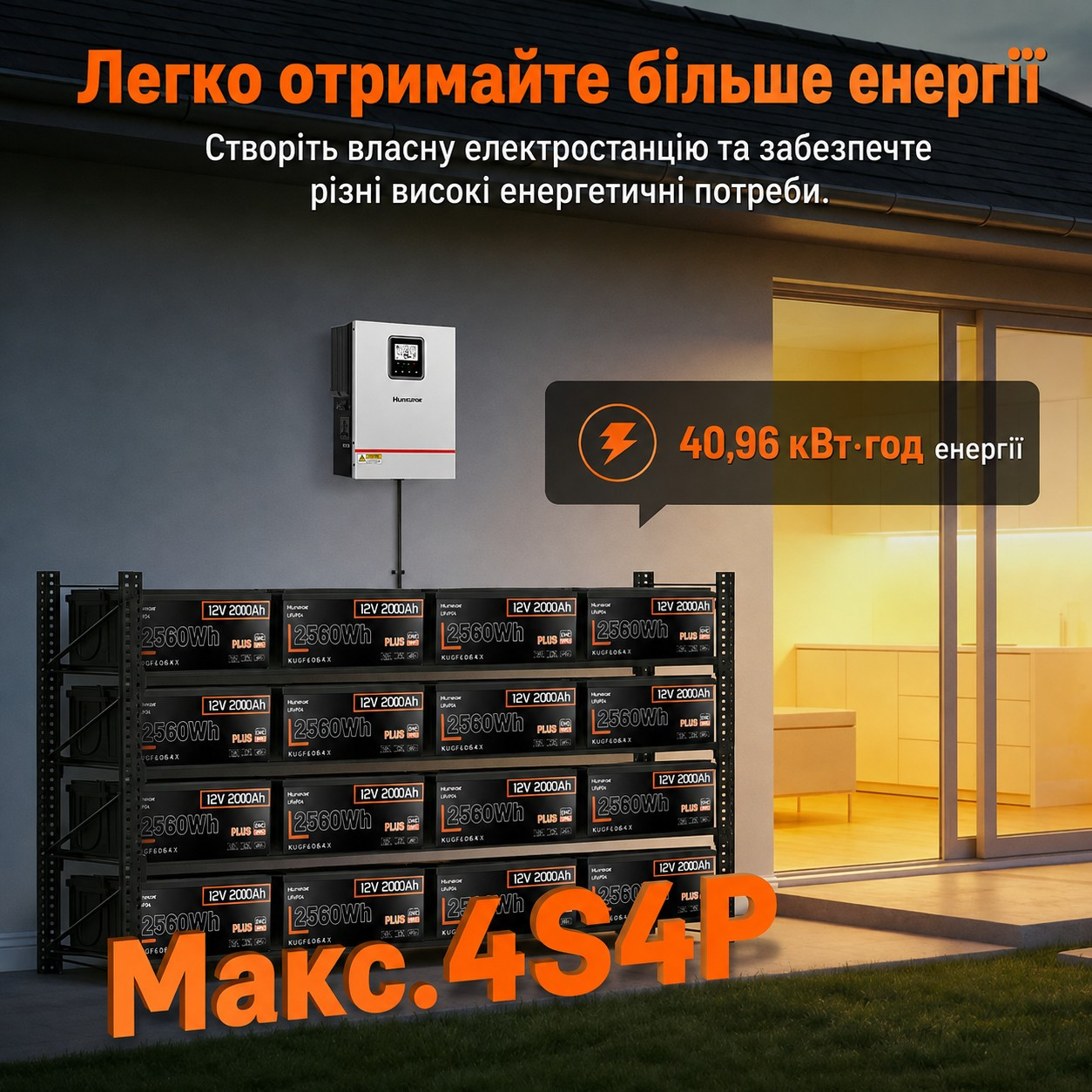 Lifepo4 12V/200Ah 200A BMS акумулятор Humsienk 2560 Вт*год, 200A BMS для систем резервного живлення