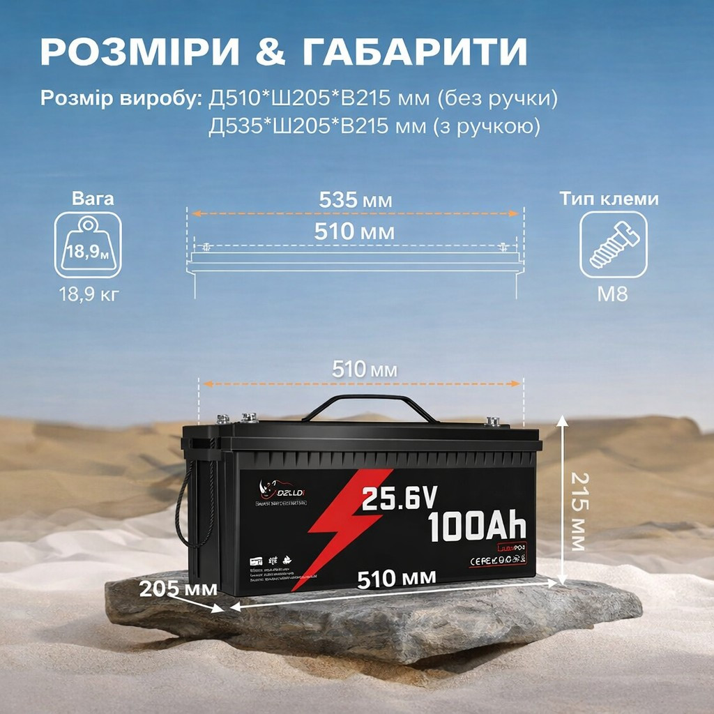 LiFePO4 24V/100Ah Акумулятор Idzlldi BMS, для для резервного живлення будинку, квартири Уцінка!