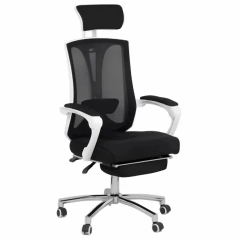 Крісло з підставкою для ніг, спинка сітка, офісне біле Ergonomic