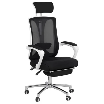 Крісло з підставкою для ніг, спинка сітка, офісне біле Ergonomic