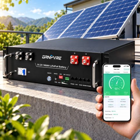 LiFePO4 51,2V 100Ah Акумулятор GRNYVRE, BMS, з Bluetoooth для систем резервного живлення будинку