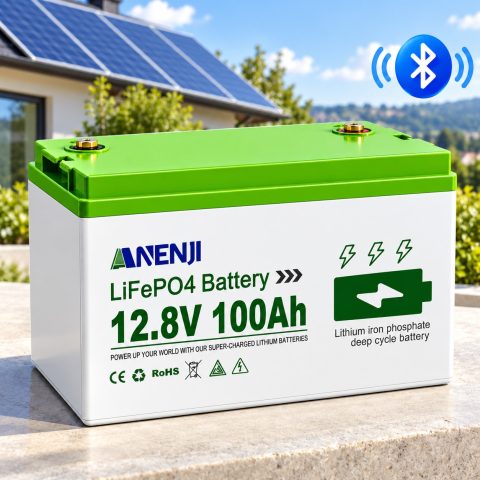 LiFePO4 12V/100Ah Акумулятор Anenji з Bluetooth для резервного живлення будинку, квартири з BMS