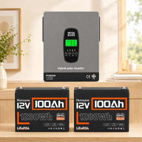 3 кВт LiFePO4 Комплект резервного живлення Інвертор Datouboss 24 В + 2 акумулятора 12V/100Ah Humsienk