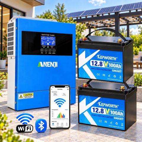 4.2 кВт LiFePO4 Комплект резервного живлення Інвертор Anenji WiFi 24 В + 2 акумулятора 12V 100Ah Kepworth Mini, Bluetooth APP