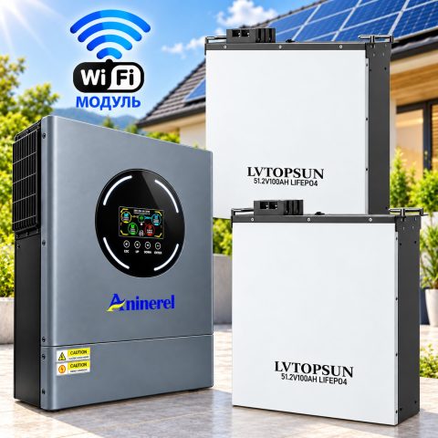 11 кВт LiFePO4 Комплект інвертор Aninerel, Wi-Fi Produced by Anenji + 2 акумулятори LVTOPSUN 51.2V 100Ah, BMS, настінний