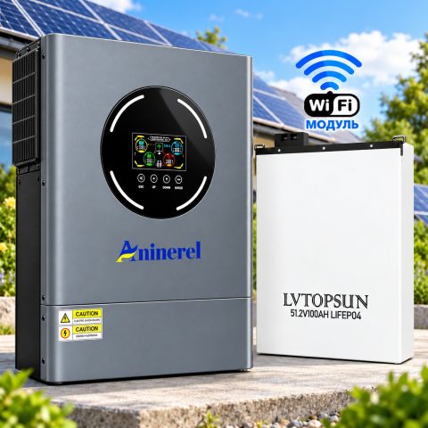 11 кВт LiFePO4 Комплект інвертор Aninerel, Wi-Fi Produced by Anenji + акумулятор LVTOPSUN 51.2V 100Ah, BMS, настінний