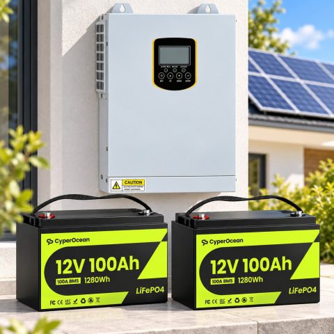 3,5 кВт LiFePO4 Комплект резервного живлення Інвертор Daxtromn + 2 акумулятора 12V 100Ah CyperOcean для квартири, будинку