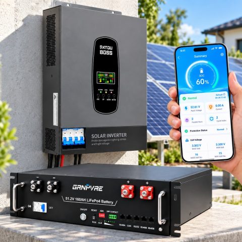 6,2 кВт*год Комплект резервного живлення Інвертор Datouboss DT4862L + акумулятором GRNYVRE 51,2 В 100 А·год, для квартир, офісу
