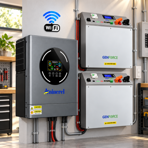 11 кВт LiFePO4 Комплект інвертор Aninerel, Wi-Fi Produced by Anenji + 2 акумулятори GENFORCE 51.2V 100Ah, Smart BMS, настінний