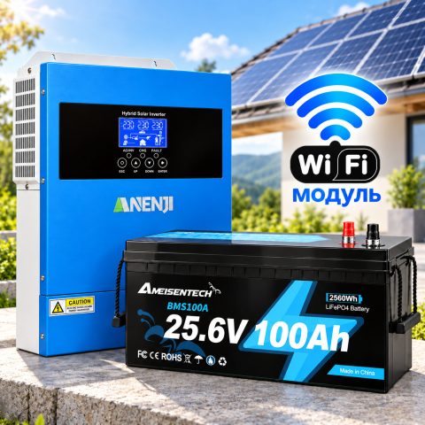4.2 кВт LiFePO4 Комплект резервного живлення Інвертор Anenji WiFi 24 В + акумулятора 25.6V 100Ah Ameisentech