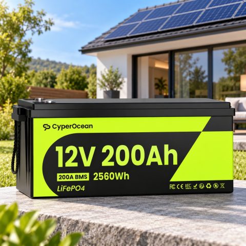 LiFePO4 12V/200Ah Акумулятор CyperOcean з BMS 200 А для систем резервного живлення