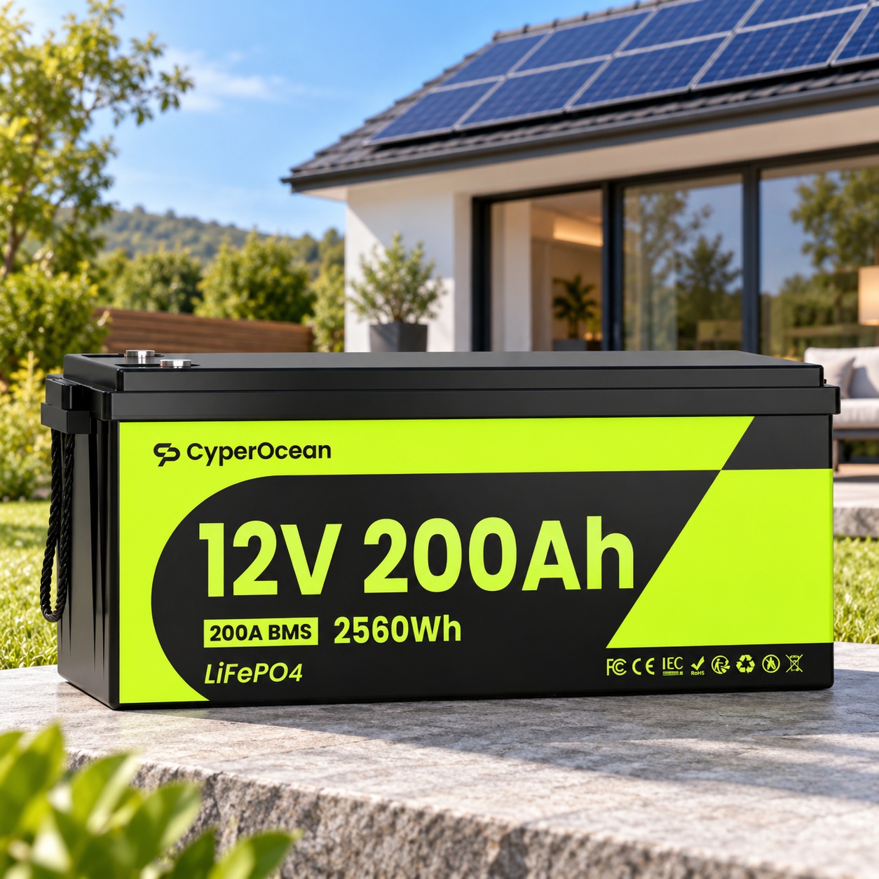 LiFePO4 12V/200Ah Акумулятор CyperOcean з BMS 200 А для систем резервного живлення
